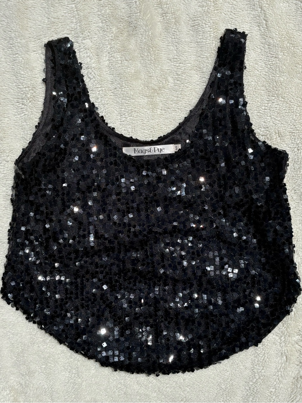 Mags & Pye Black Sequin Sleveless Tank Top lined Size S sold at LF Stores/ASOS